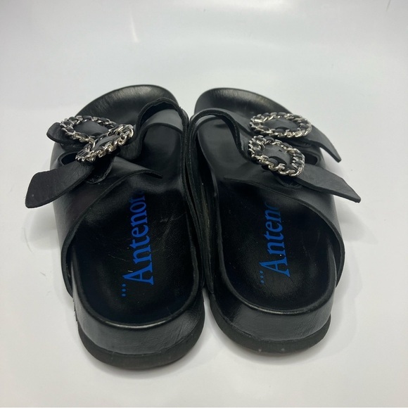 Antenora black 2 strap sandals slides bling buckles size 38 - Picture 5 of 7